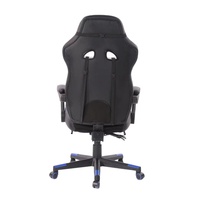 Chaise de jeu ergonomique avec support lombaire massant, accoudoirs inclinables, revêtement en cuir synthétique PVC, pivotement à 360°, repose-pieds et mécanisme d'inclinaison