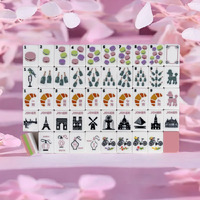 Ensemble de Mahjong Américain Rose Parisien avec Tuiles en Acrylique, Motifs Macaron, Pâtisserie, Tour Eiffel et Sac en Satin 4 Couches pour le Divertissement