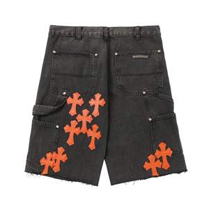 Shorts Cargo de Mezclilla Lavada con Adornos de Cruz, Estilo Americano Vintage, Marca Chrome Hearts - Product Image 6
