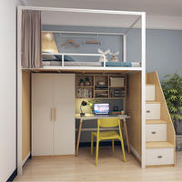 Lit superposé double en métal et acier pour chambre d'étudiant, dortoir, avec table d'étude et bureau, lit d'appartement