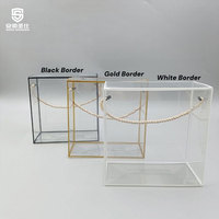 Sac d'emballage personnalisé avec poignée en corde, bordure dorée, pliable, pour bonbons, gâteaux, souvenirs, bouquets de fleurs, boîte cadeau transparente en plastique PET