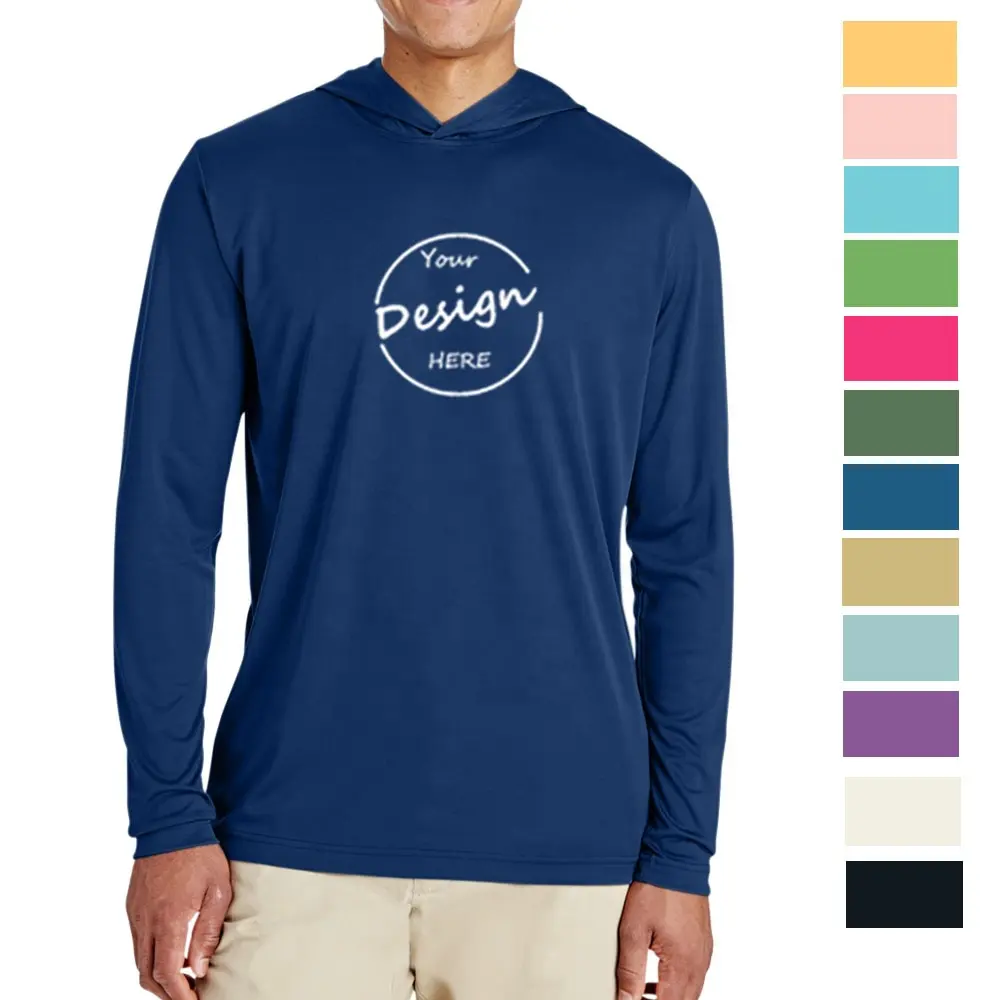 Maglietta da pesca estiva personalizzata serigrafia semplice 93% rapida in poliestere 7% Spandex con cappuccio manica lunga protezione Uv T Shirt uomo