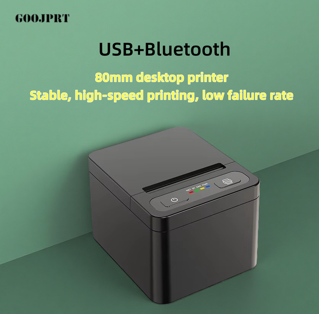 For 80mm Thermal Barcode Label Printer USB BT Interface Black White Stock Desk Receipt Power Adapter 1-Year Warranty 230dpi