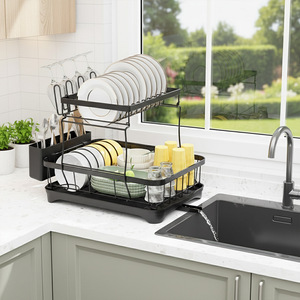 Double Layer Dish Rack Extra <b>Large</b> Kitchen Sink Countertop Drainer With Utensil Holder And Drain <b>Tray</b> - Product Image 2
