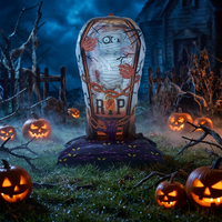 Nouveau Ballon 4D d'Halloween Effrayant en Forme de Squelette et de Colonne de Momie sur Base, Ballon en Aluminium en Gros