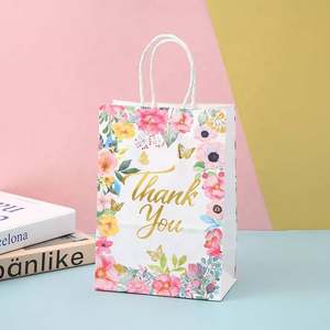 Sac en papier blanc à poignée torsadée avec impression personnalisée de fleurs et logo de remerciement pour l'exportation - Product Image 3