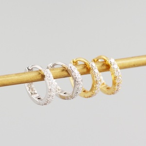 925 실버 큐빅 링 귀걸이 세트 골드 18K 도금 미니 소형 여성 귀걸이 - Product Image 2
