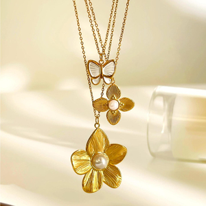 Collier <span class=keywords><strong>papillon</strong></span> à pétales élégant vintage YF8263 pour femmes, plaqué or 18 carats, acier inoxydable imperméable - Product Image 5