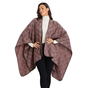 Оптовая продажа 2022 новый дизайн дамы большой одеяло пончо накидка зимний, теплый, акриловый мексиканский пончо для женщин