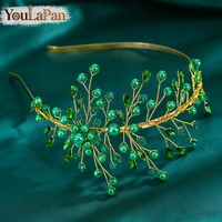 YouLaPan HP997 Serre-tête élégant vert orné de strass, bijou de cheveux de luxe pour mariages, bals, soirées, mariées et demoiselles d'honneur