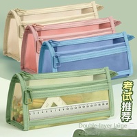 Pochette à fermeture éclair en maille de nylon Trousse stéréoscopique pour sac à crayons pour étudiant Sac à crayons en tissu transparent Sacs à crayons à impression UV Designer