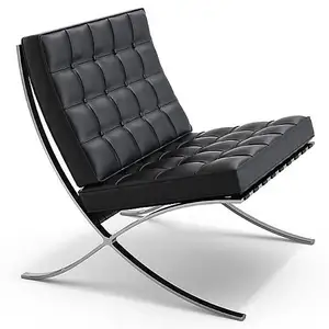 Luxury Designer Chair Leisure Relax Stainless Steel Modern Barcelona Chair Fabric and Genuine Leather and PU