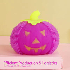 JIncan New Fancy Glitter Toy Halloween Devil Pumpkin Glow Fluffy Ball TPR Pinch Happy Decompression <b>Fidgeting</b> Toy Kids Parties - Product Image 4