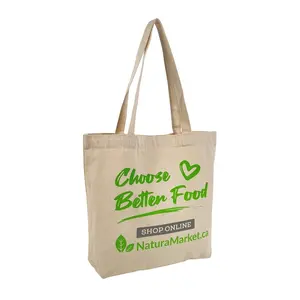 Bolsa de compras de lona promocional personalizada reciclada, asas reforzadas para la escuela, bolsa de lona de algodón orgánico, cremalleras personalizables