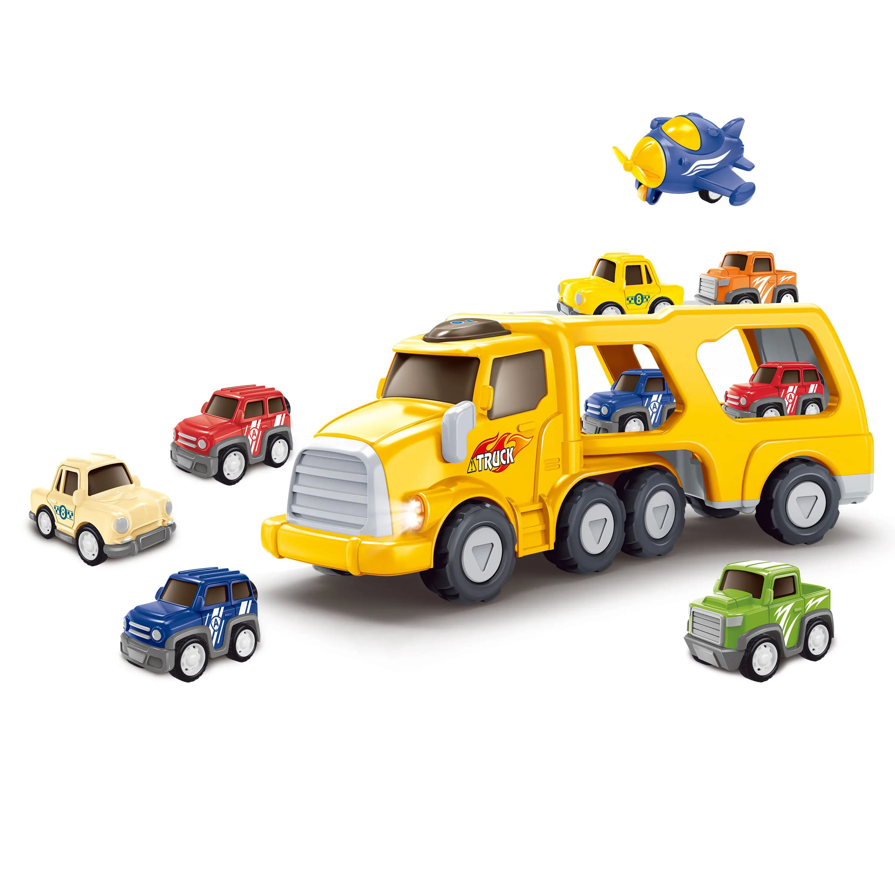 Coche de juguete inercial de transporte de dos pisos para niños, camión de fricción de ingeniero, coche de juguete con música ligera