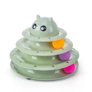 猫玩具滚轮3级转盘猫玩具球三个彩色球