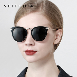 Veithdia Women's Round Polarized Sunglasses <b>Black</b> <b>Frame</b> Blue Lens UV400 Protection Cat Eye Style 3064 - Product Image 4