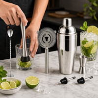 Juego de Coctelería de Acero Inoxidable de 7 Piezas con Jigger, Muddler, Colador y 2 Vertedores para Bar en Casa, Fiestas y Restaurantes