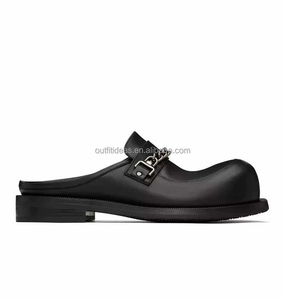 Zapatos de vestir Derby unisex de cuero 100% de alta calidad con correa y cadena, y mules de cuero negro con cadena y punta de bola para <span class=keywords><strong>hombre</strong></span> - Product Image 2
