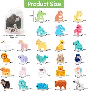 Puzzle Alfabetico in Legno per Bambini, 52 Pezzi, Gioco di Abbinamento ABC <span class=keywords><strong>con</strong></span> Animali e Borsa Portaoggetti - Product Image 2