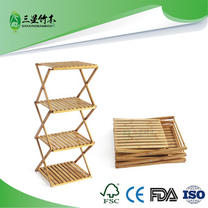 Bamboo four-tier floor-standing <b>storage</b> <b>rack</b>, no installation required, suitable for home use, <b>shoe</b> <b>rack</b>, and foldable <b>storage</b>. - Product Image 5