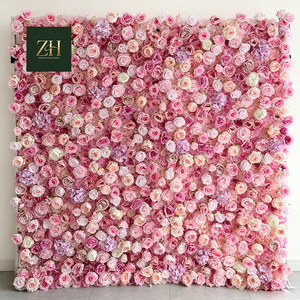 ฉากหลังดอกไม้กุหลาบสีชมพูแบบม้วนเก็บได้ ขนาด 8 ฟุต x 8 ฟุต ทำด้วยมือ สำหรับตกแต่งงานแต่งงานและร้านอาหาร - Product Image 1