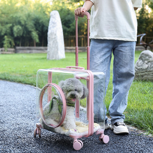 Transportín Transparente para Mascotas con Ruedas para Gatos y Perros, de Gran Capacidad, Color Rosa - Product Image 2