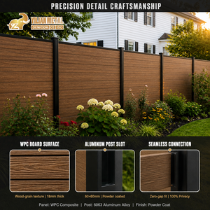 Panneau de clôture composite WPC aspect <span class=keywords><strong>bois</strong></span>, écran de jardin extérieur, poteau en aluminium, résistant aux UV, barrière acoustique pour cour - Product Image 6