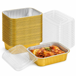 Conteneur alimentaire rectangulaire multi-tailles en aluminium doré, résistant au four, de qualité alimentaire, avec couvercle en aluminium, boîte d'emballage alimentaire jetable - Product Image 1