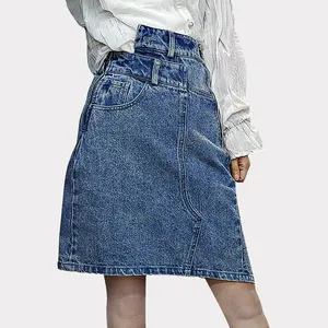 Manufacturer New Personality Asymmetric Zipper Pocket Design Plus Size Ladies Custom High Waist Denim Skirt