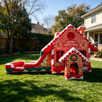 Château gonflable de qualité supérieure avec toboggan et décorations de pain d'épices pour la location d'événements sur le thème du pays des merveilles d'hiver
