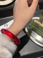 [Beauty Yu] Bracelet jonc pour femme en calcédoine de type glace, motif floral rouge cerise, transparente comme la lune, emballage coffret cadeau