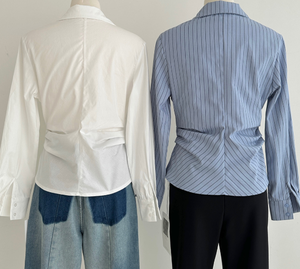 Blouse décontractée pour <span class=keywords><strong>femme</strong></span>, style cardigan, nouvelle collection, tendance, cintrée à la taille, asymétrique, polyvalente, haut court - Product Image 5