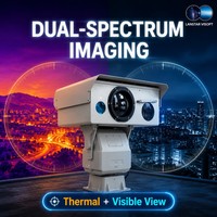 Caméra thermique PTZ à triple objectif longue portée, observation multispectrale jour/nuit, équipement optique extérieur IP67 à pénétration de la brume