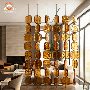 Lampadario Moderno di Lusso con Effetto Ondulato in Vetro Ambrato, Lampada <span class=keywords><strong>a</strong></span> <span class=keywords><strong>Sospensione</strong></span> Creativa per Arredamento Casa, Hotel e Showroom - Product Image 1