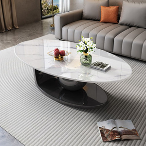 Grande Tavolino da Caffè in Marmo, Elegante Tavolino <span class=keywords><strong>Nero</strong></span> <span class=keywords><strong>e</strong></span> <span class=keywords><strong>Oro</strong></span> con Superficie Liscia per Soggiorno Moderno - Product Image 3