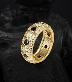 Anillo de Eternidad de Plata S925 de Lujo, Chapado en Oro de 22K, con Moissanita, Corte Brillante Redondo, Engaste en Canal, Diseño Geométrico, Unisex - Product Image 5
