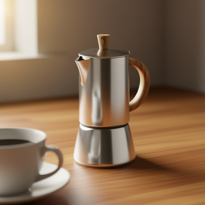 Cafetière à expresso Cilio Figaro 4 tasses en acier inoxydable avec poignée en bois, type Moka - Product Image 3