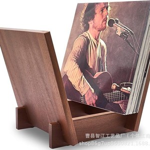 Retro wooden <b>record</b> <b>stand</b> desktop organizer, solid wood bookend storage - Product Image 1