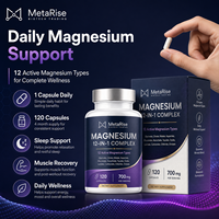 Cápsulas de Glicinato de Magnesio, Suplemento de Minerales Naturales, Mezcla Compleja de Magnesio 12 en 1 para el Apoyo Diario del Bienestar