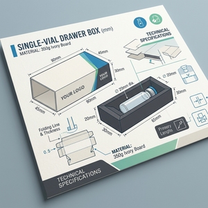 Caja plegable de lujo Elite Nano-Drawer para un solo frasco de péptidos, con sello VOID plateado y cartón mate color marfil, para muestras de 2ml y 3ml. - Product Image 4