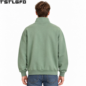 Sweat-shirt à col montant coupé-cousu pour homme, vert sauge, coupe oversize, épaules tombantes, poches latérales, en molleton, vente en gros - Product Image 4