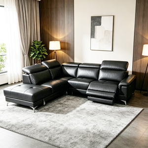 Canapé <span class=keywords><strong>d</strong></span>'angle moderne en cuir véritable, idéal pour appartement, avec chaise longue inclinable - Product Image 4