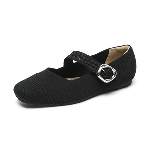 Scarpe estive Casual da principessa <span class=keywords><strong>nere</strong></span> <span class=keywords><strong>Mary</strong></span> <span class=keywords><strong>Jane</strong></span> lavorate a maglia con Slip-On a testa quadrata morbida Sole leggera antiscivolo traspirante - Product Image 6