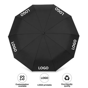 Parapluie pliant automatique en cuir PU avec poignée incurvée, ouverture automatique, pour affaires, diamètre 104 cm, 10 baleines, personnalisable, 3 plis, avec logo - Product Image 3