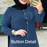 Ensemble deux pièces, tunique et pantalon Abaya élégante en été, taille plus, manches longues, boutons en bois, coutures latérales élastiques, femmes musulmanes