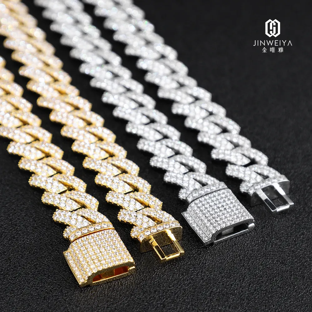 Collana da uomo Hip Hop personalizzata 16mm 13mm catena Moissanite diamante argento catena cubana Moissanite ghiacciata