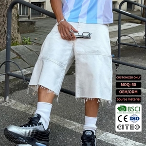 Nouveauté : Shorts en jean baggy personnalisés pour homme, coupe large, ourlet brut, style streetwear - Product Image 1
