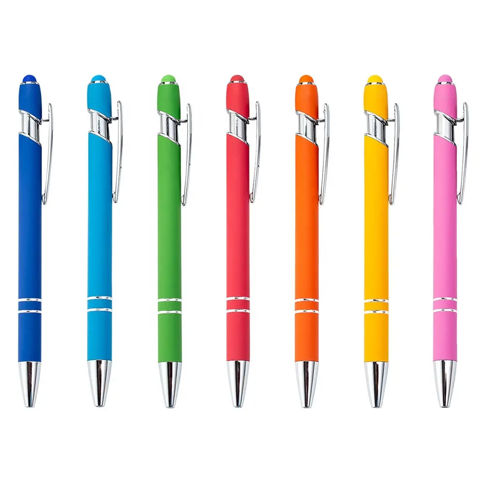 Rainbow Rubberized Soft Touch Ballpoint Pen with Stylus Tip, Premium Metal Pen with Black Ink