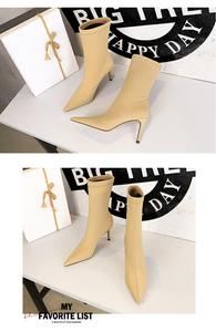 Offre Spéciale mode Simple pédicure femmes bottes talon aiguille en cuir PU pointu Sexy discothèque Midi bottes pour femmes hiver - Product Image 4